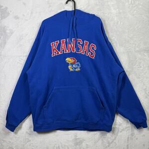 Kansas Jayhawks Hooded Sweatshirts Men's XL Blue Soft Campus Drive Embroidered